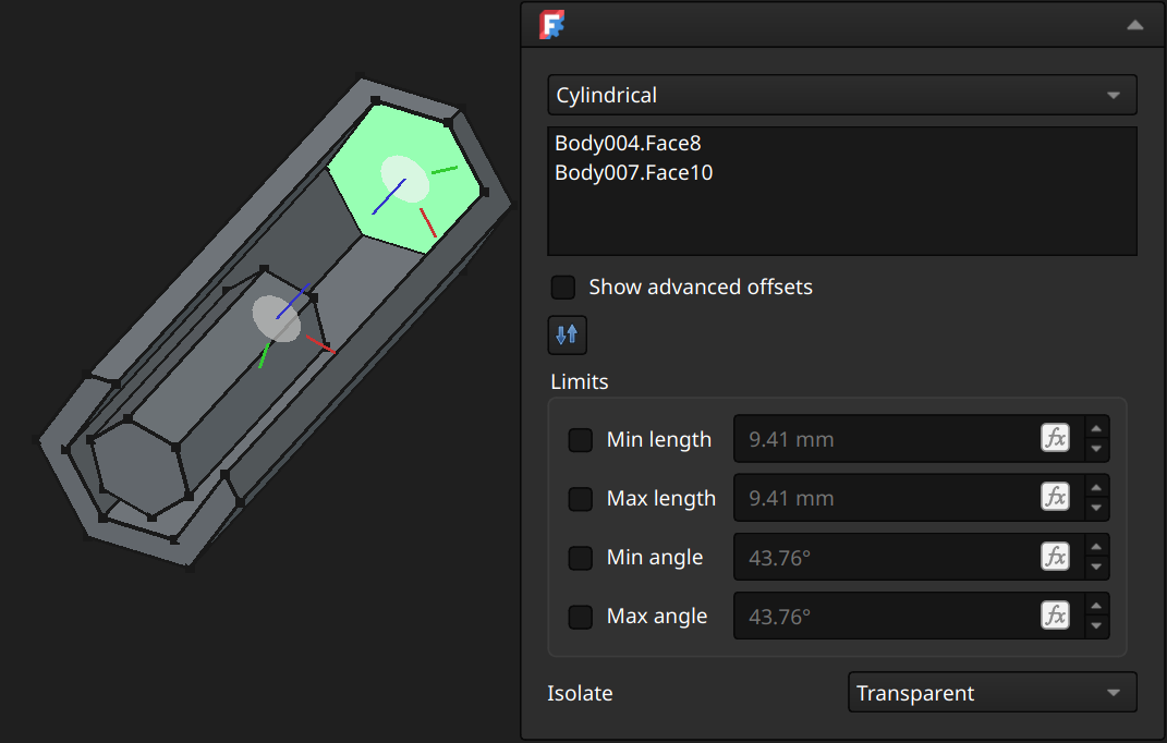FreeCAD Assembly workbench cylindrical joint example