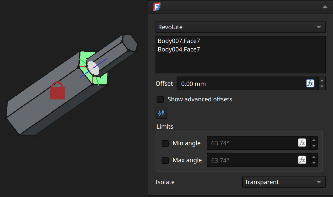 FreeCAD Assembly workbench revolute joint example