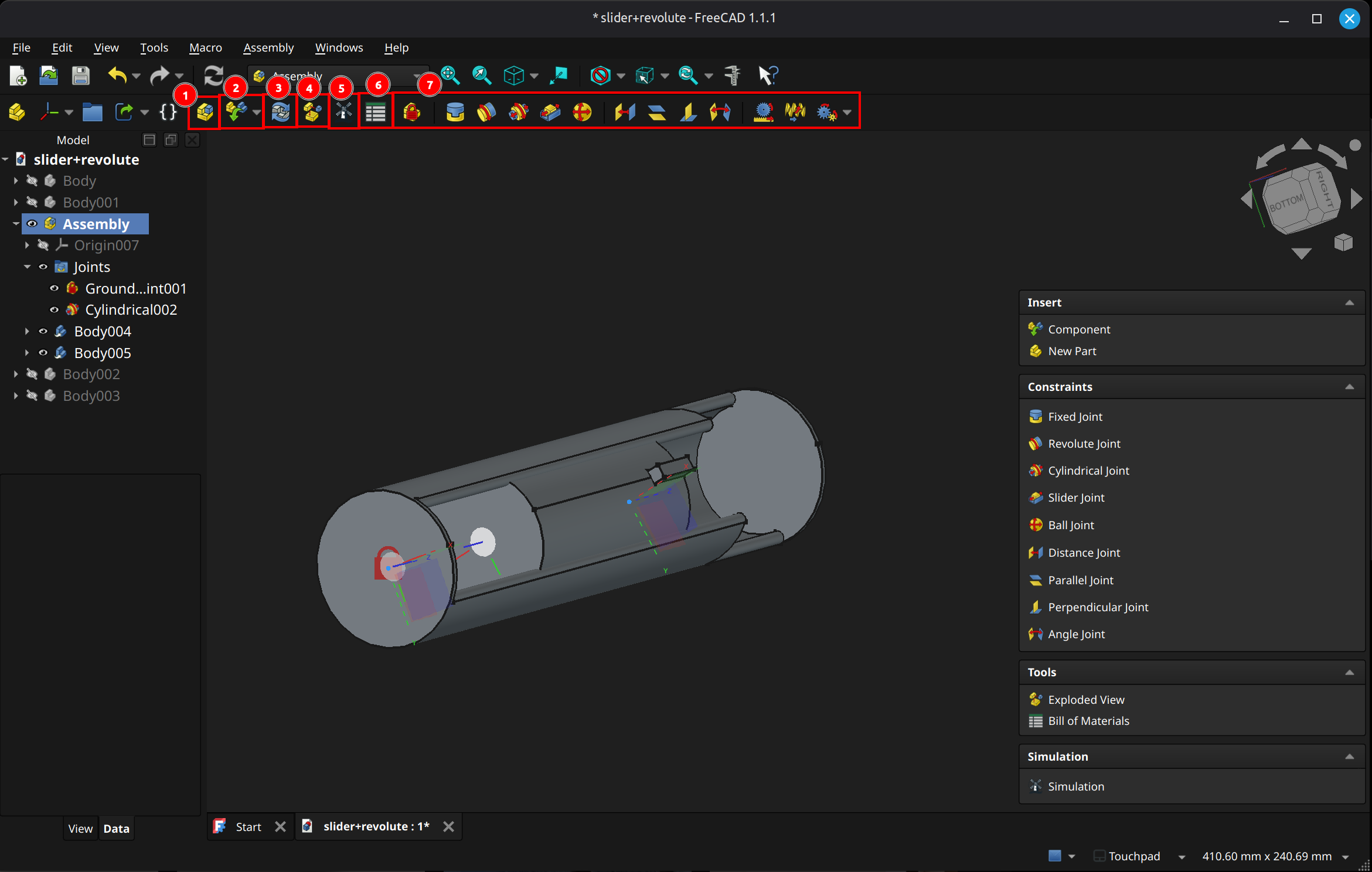 FreeCAD assembly workbench user interface