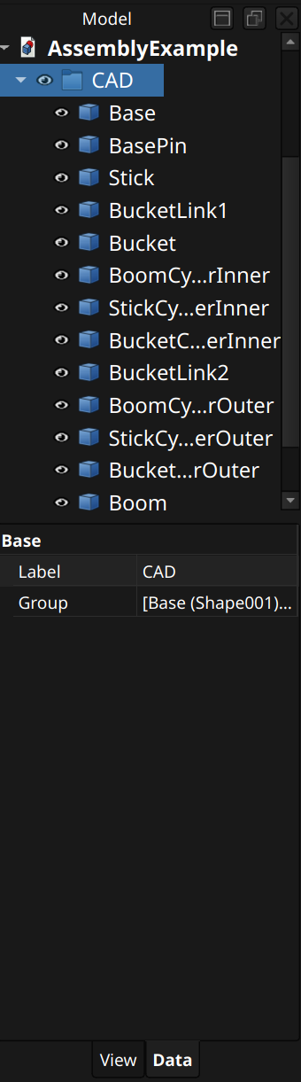 FreeCAD standard group model pane example