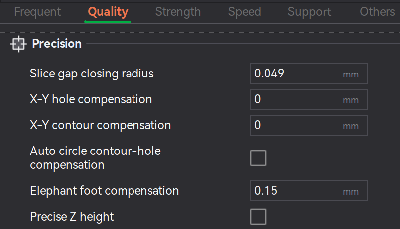 Bambu Studio Prepare screen hole and contour compensation properties