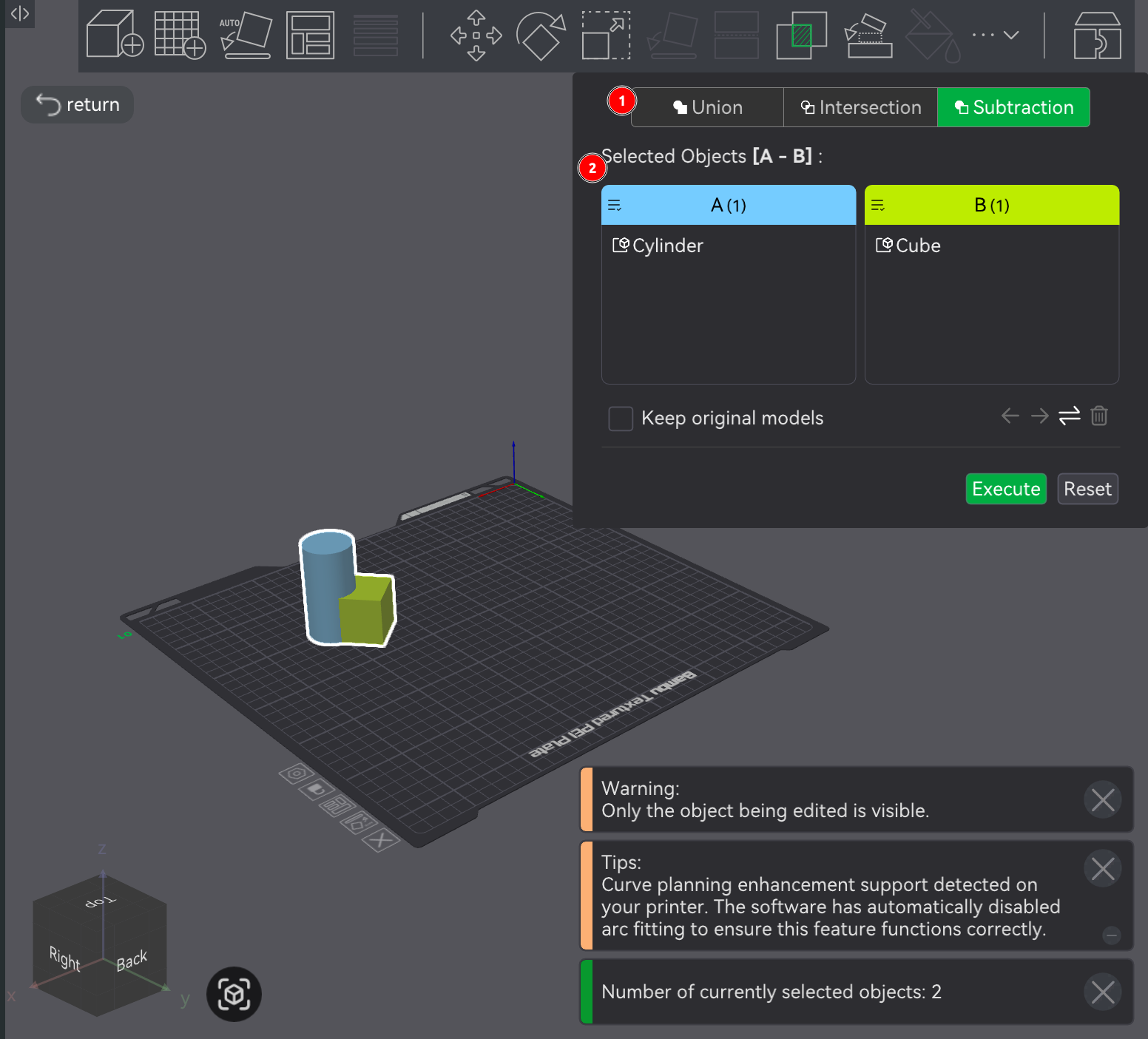 Bambu Studio prepare screen mesh boolean parameters