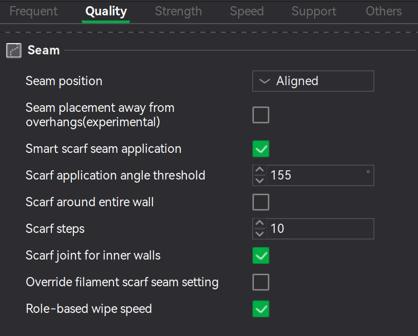 Bambu Studio Prepare screen seam parameters