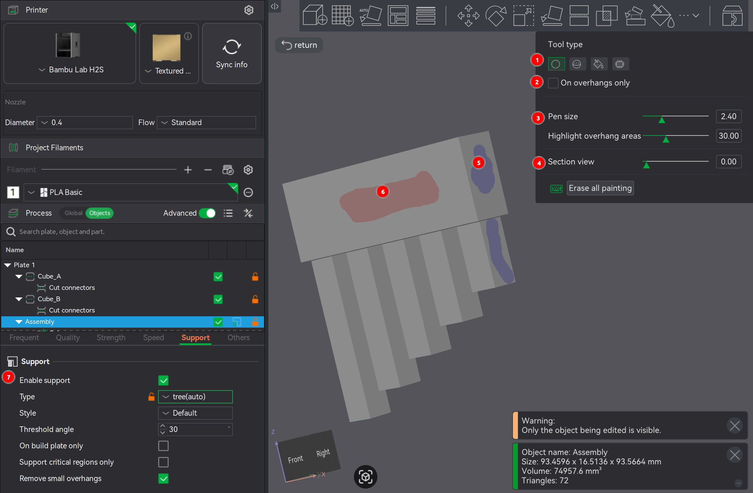 Bambu Studio Prepare screen support painting example