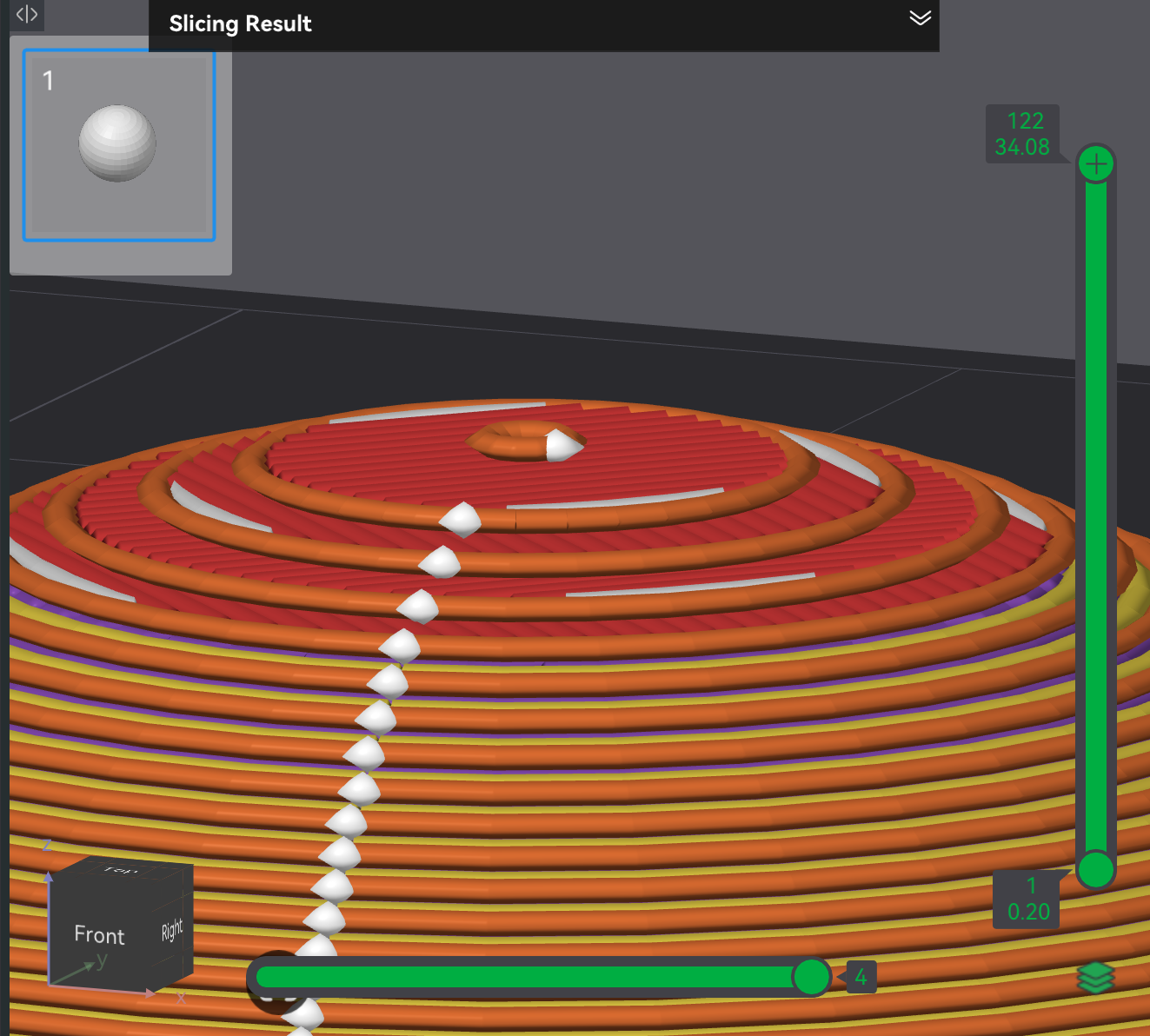 Bambu Studio Preview screen sphere tip stepping example
