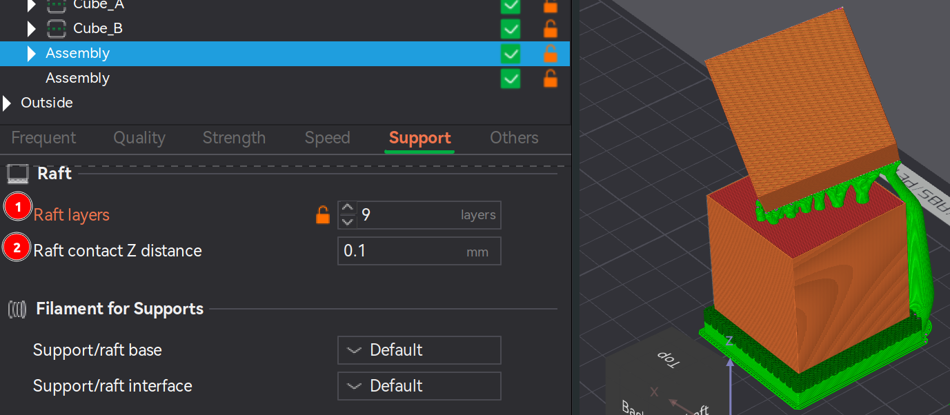 Bambu Studio Preview screen support raft