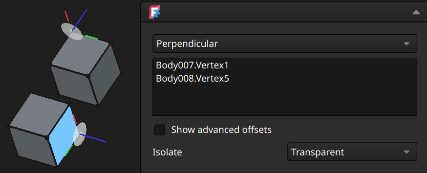 FreeCAD Assembly workbench perpendicular joint example