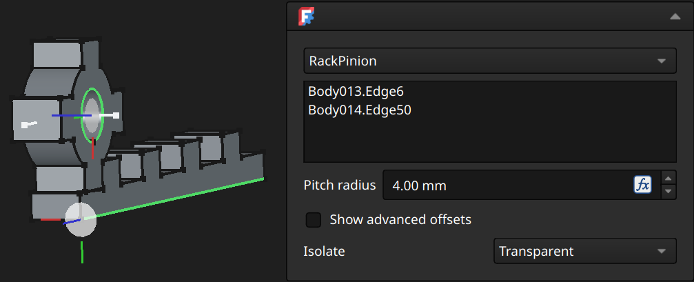 FreeCAD Assembly workbench rack and pinion joint example 2