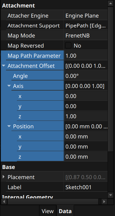 FreeCAD Part Design workbench sketch path mapping and attachment offset