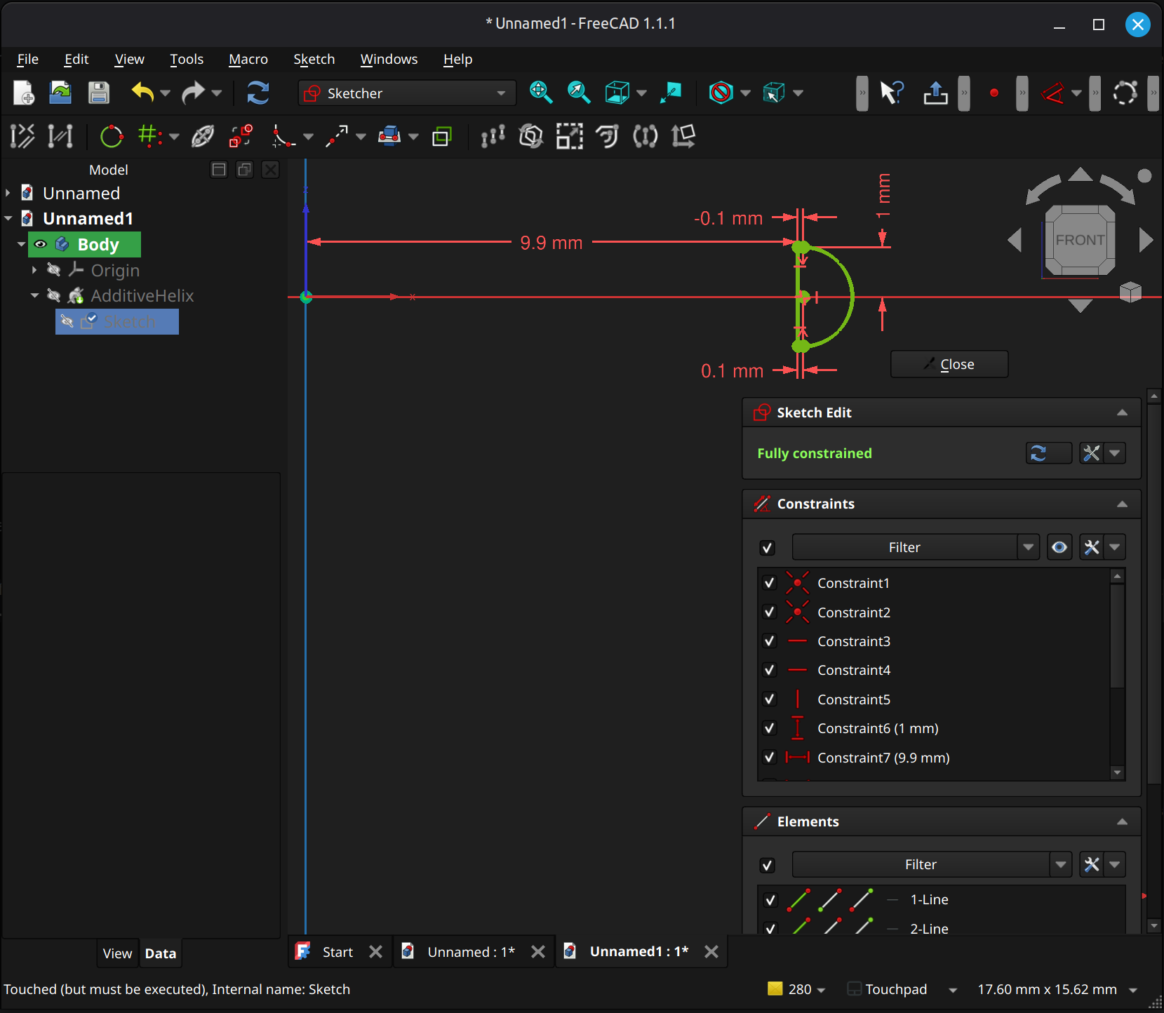 FreeCAD Part Design workbench helix sketch example