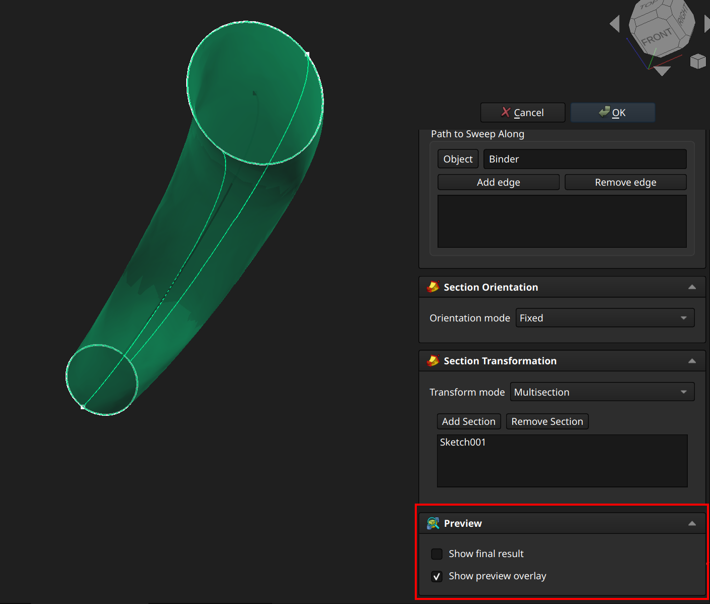 FreeCAD Part Design workbench preview pane