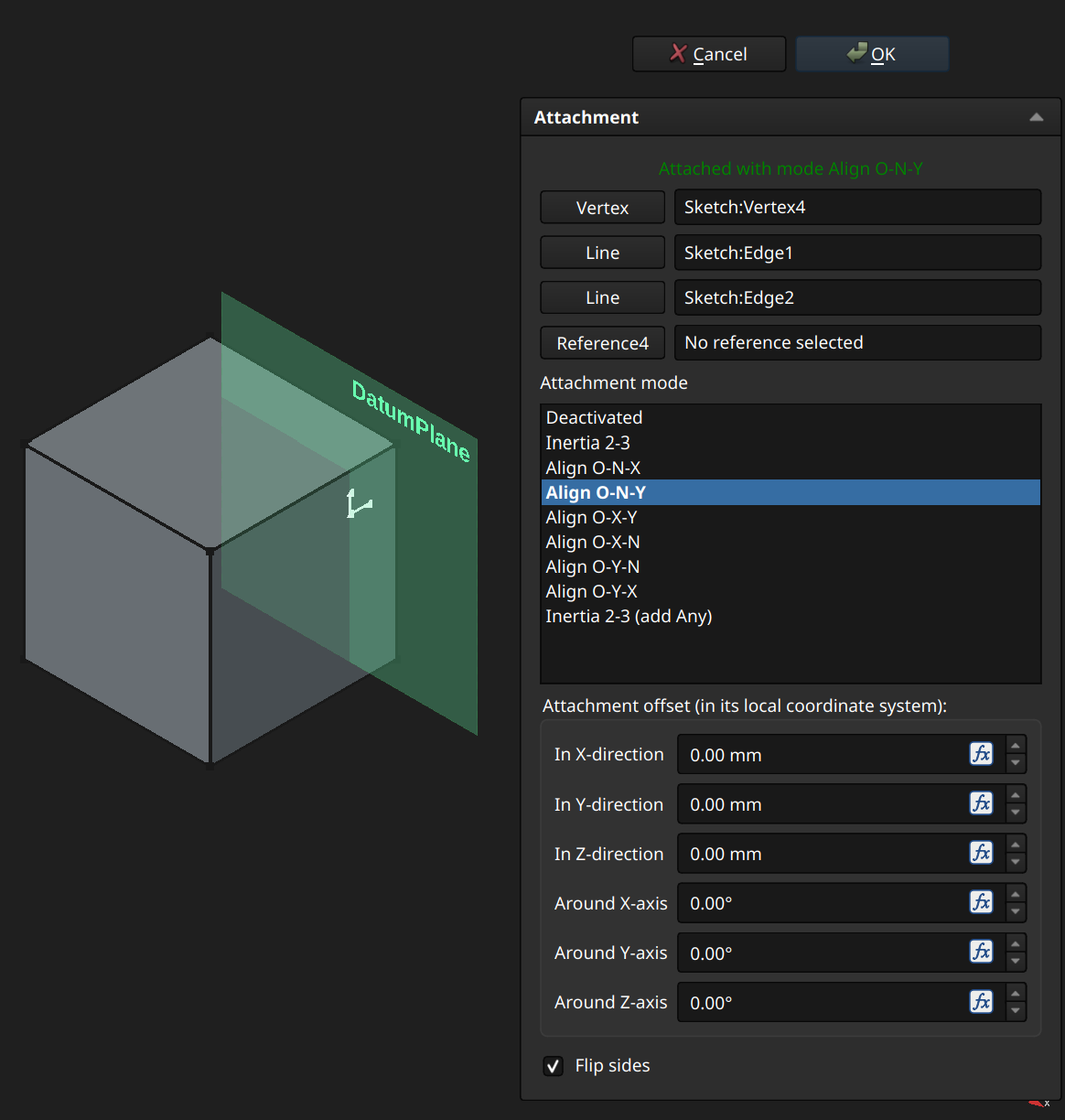 FreeCAD Part Design workbench datum plane example