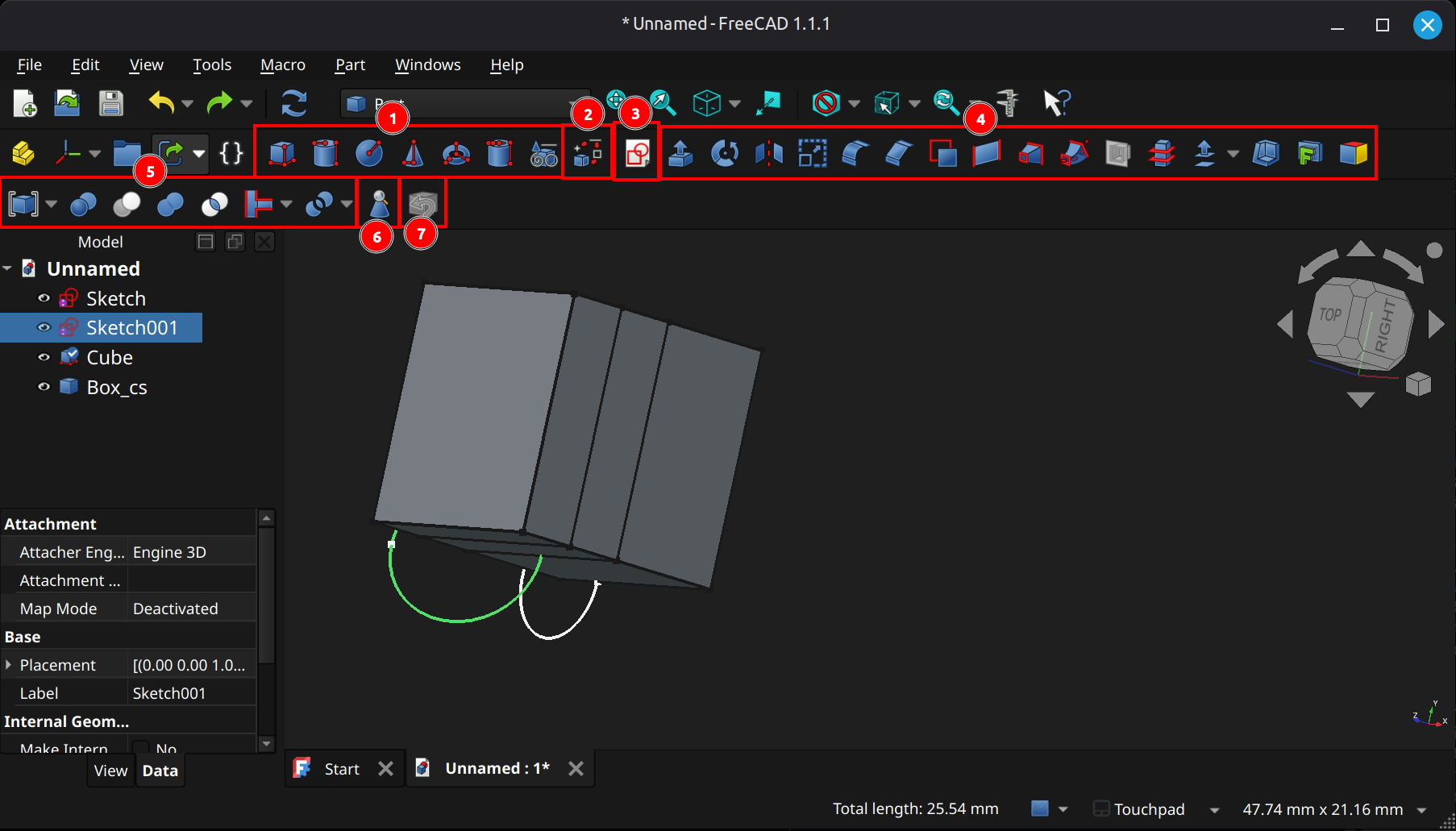 FreeCAD part workbench user interface