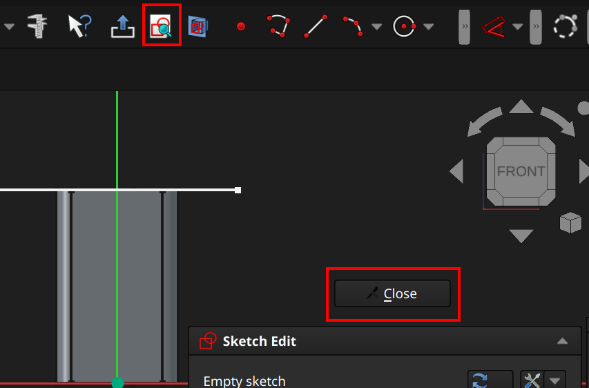 FreeCAD sketcher workbench popouts highlighted
