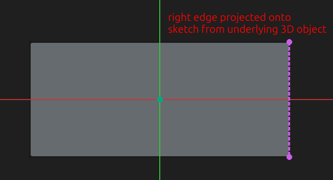 FreeCAD sketcher workbench projected construction geometry example