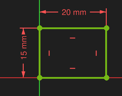 FreeCAD sketcher workbench rectangle with distance dimensions flip 1