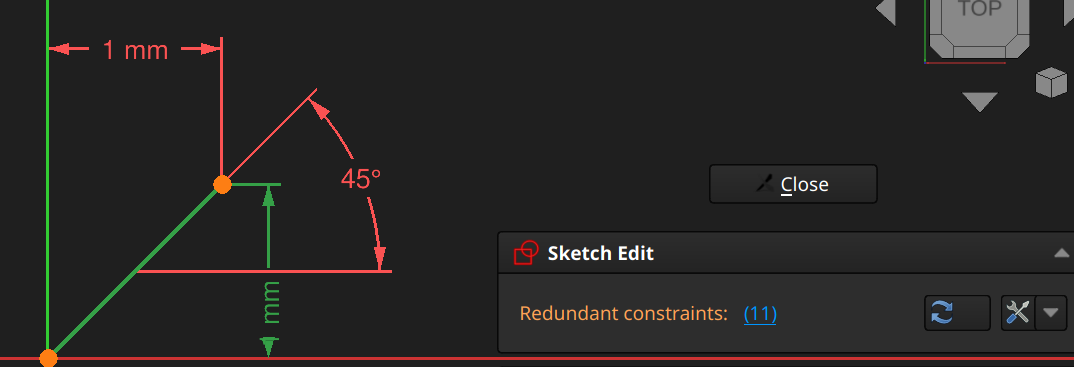 FreeCAD sketcher workbench redundant constraints example