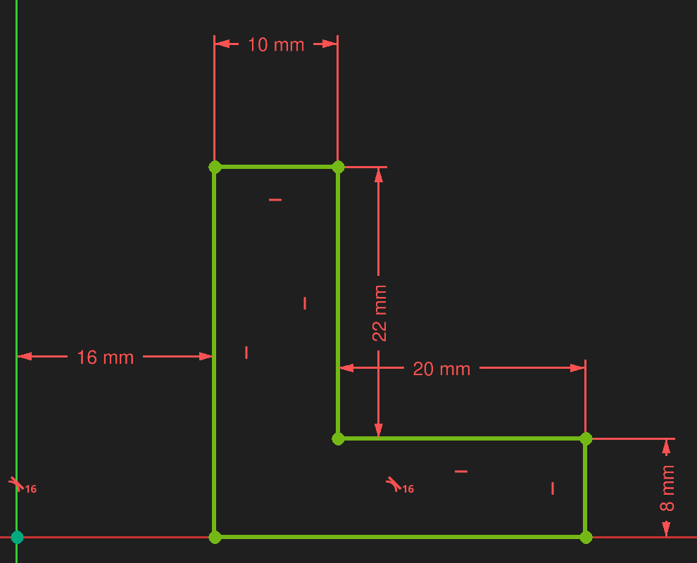 FreeCAD sketcher workbench two solutions for the same constrained L example a