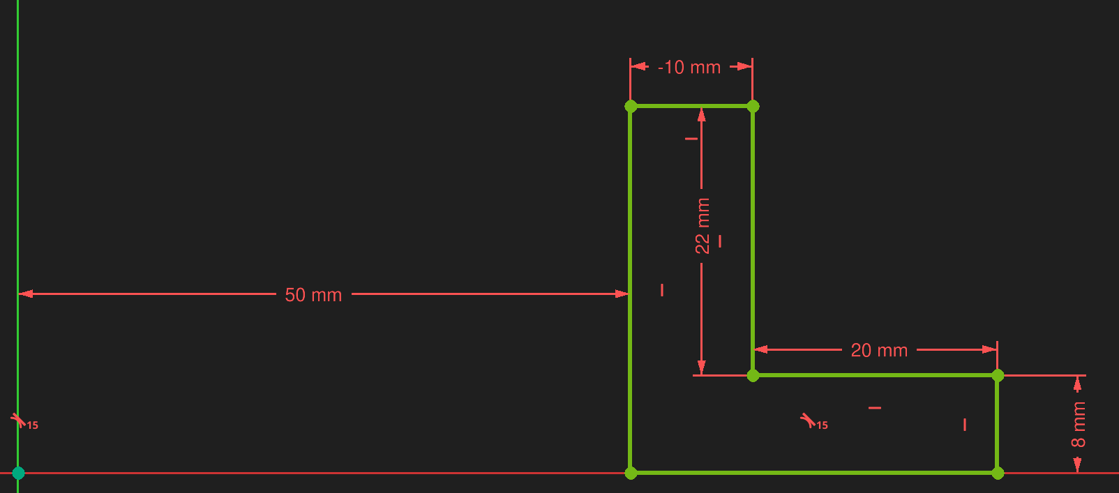FreeCAD sketcher workbench two solutions for the same constrained L example fixed