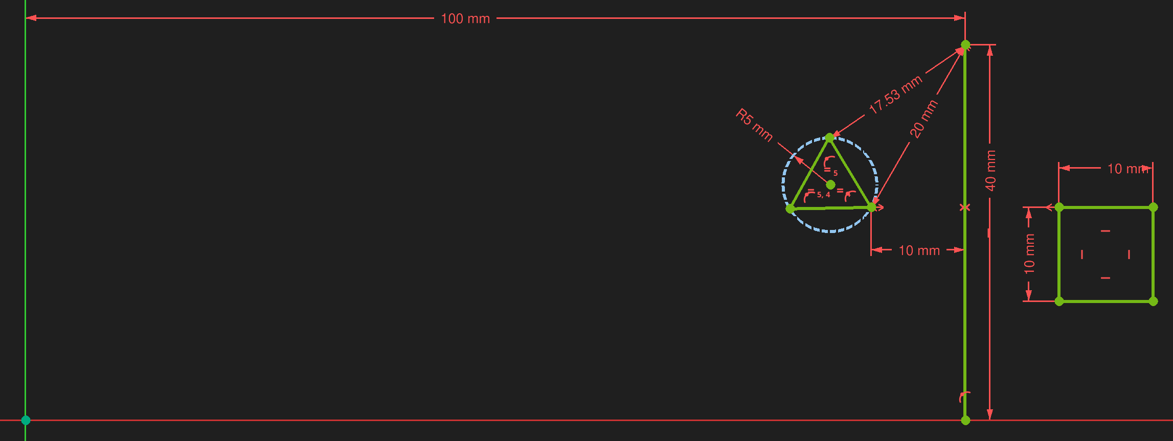 FreeCAD sketcher workbench two solutions for the same symmetry example a