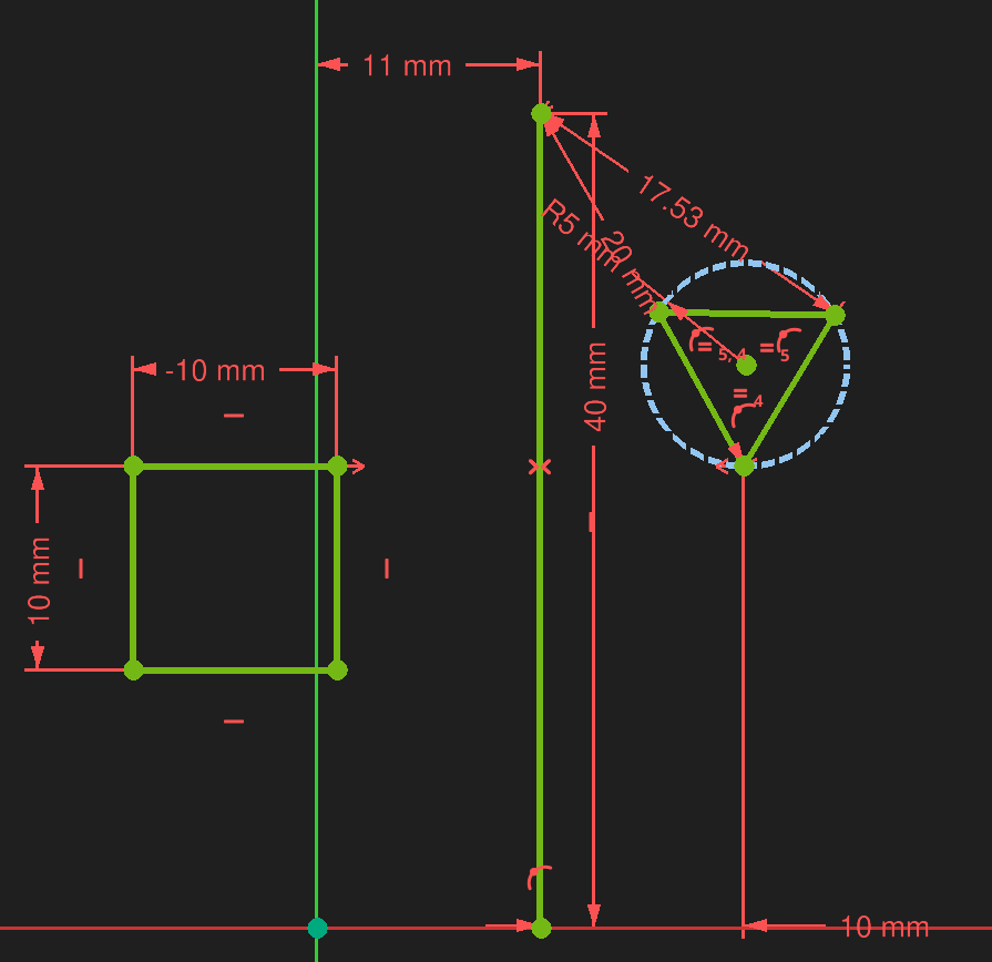 FreeCAD sketcher workbench two solutions for the same symmetry example fixed